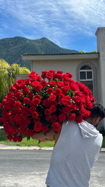 300 Rosas premium en canasta